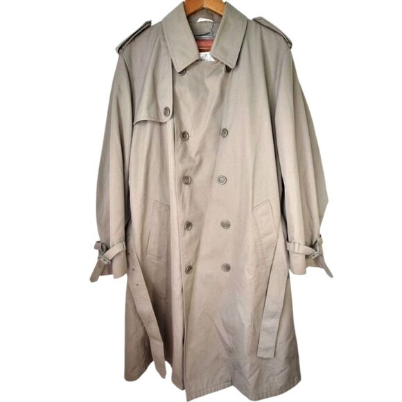VTG Oleg Cassini Beige Tan Weather Ready Trench Coat 42R w/ Removable Fur Liner - Picture 5 of 14